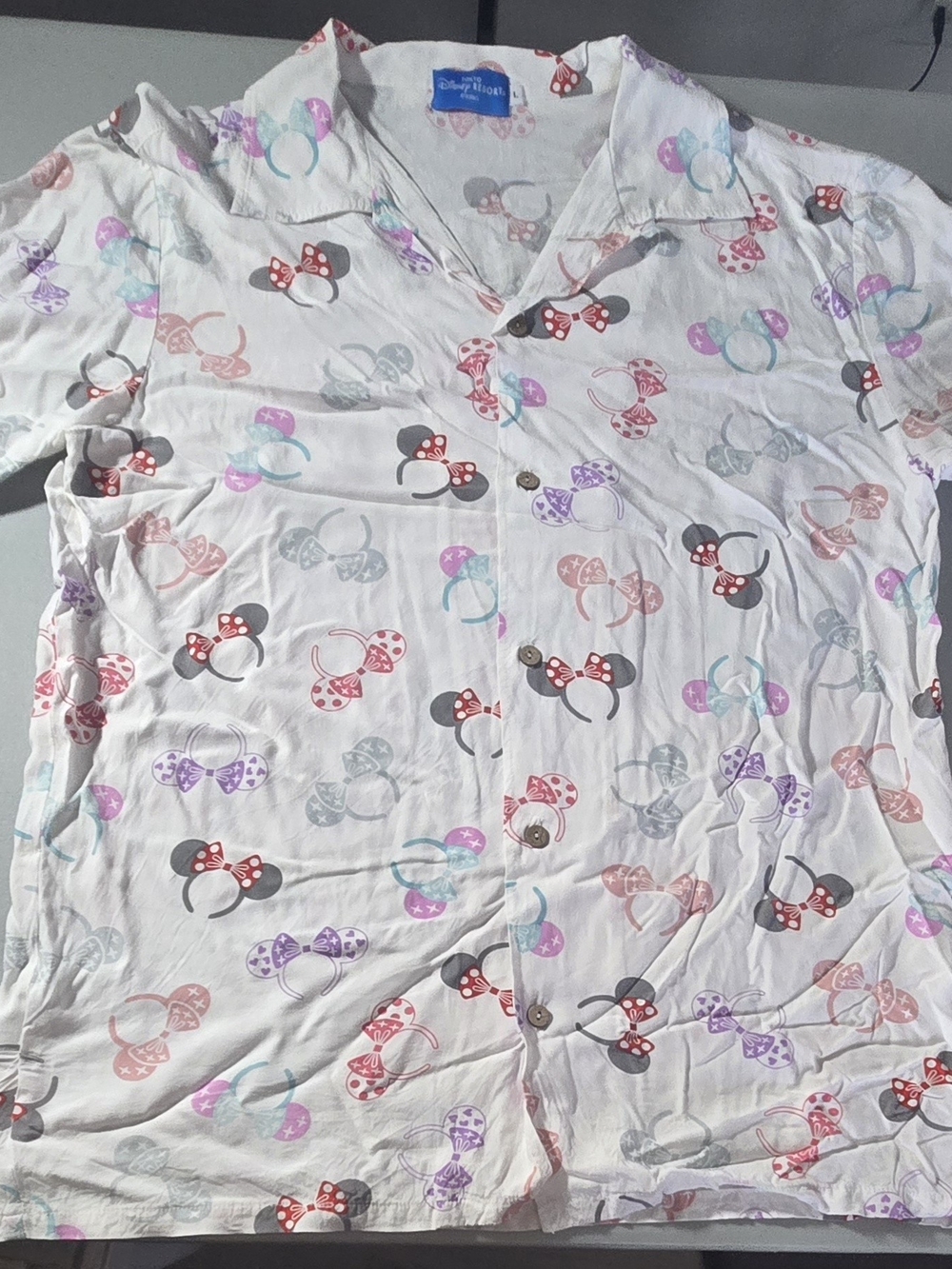Tokyo Disney Resort 2023 Minnie In Style Headband Hawaiian Aloha Shirt Size L